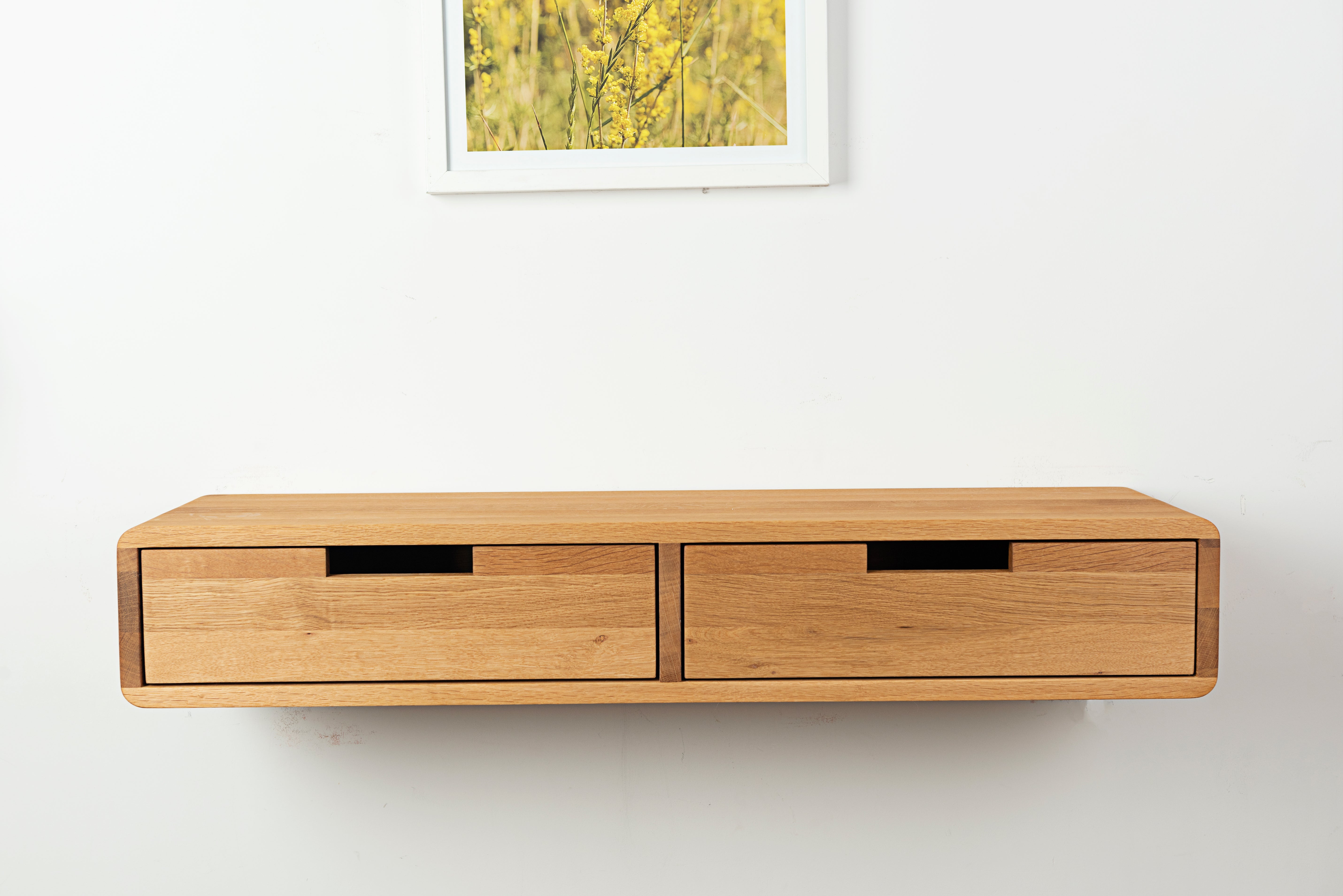 Solid Oak Floating Console with Drawers – Entryway & Vanity Table